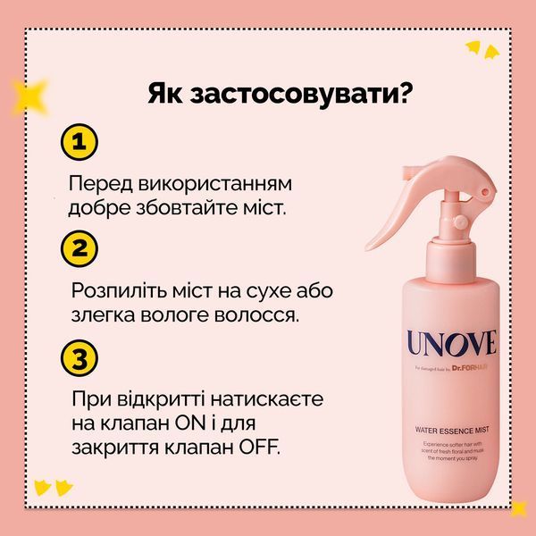 Незмивний міст-есенція для пошкодженого волосся UNOVE Water Essence Mist unove004 фото